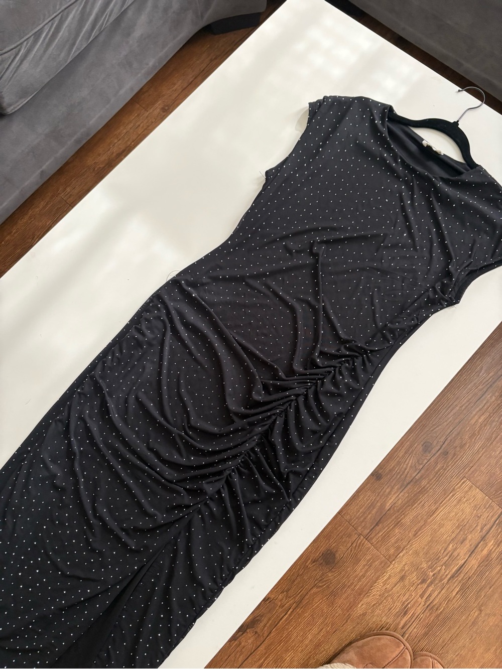 Black Rhinestone Ruched Midi Dress - Women